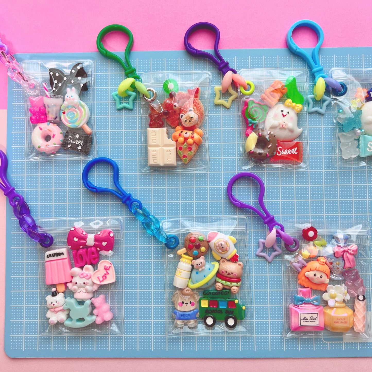 ワークショップにおすすめ キャンディバッグキーホルダー 星チェーン おまかせ100個セット ハンドメイド ガチャ詰めポーチ カラフルセット 234