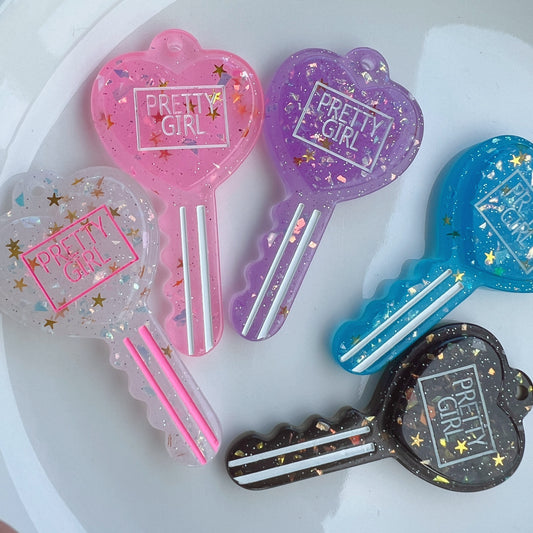 ハートの鍵チャーム 5個セット キラキラ星スパンコール ラメ入り