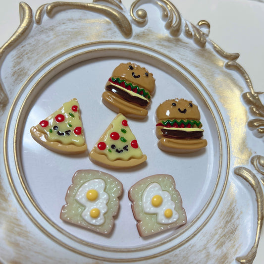 デコパーツ 顔つき ハンバーガー ピザ 目玉焼きトースト 6個セット キーホルダー 材料