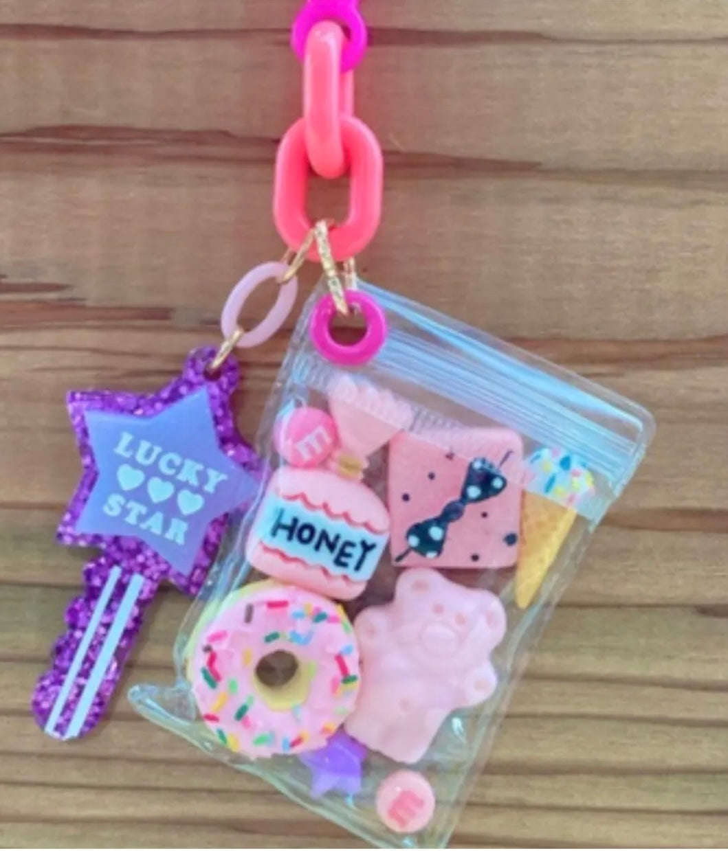 ハートの鍵チャーム 5個セット ラメ クリア