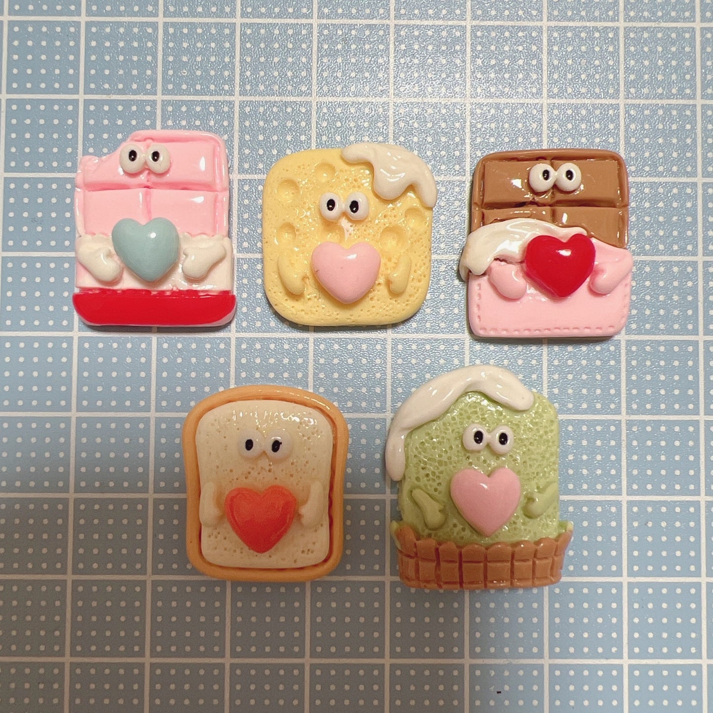 デコパーツ 顔つき フード 5個セット チョコ パン ケーキ