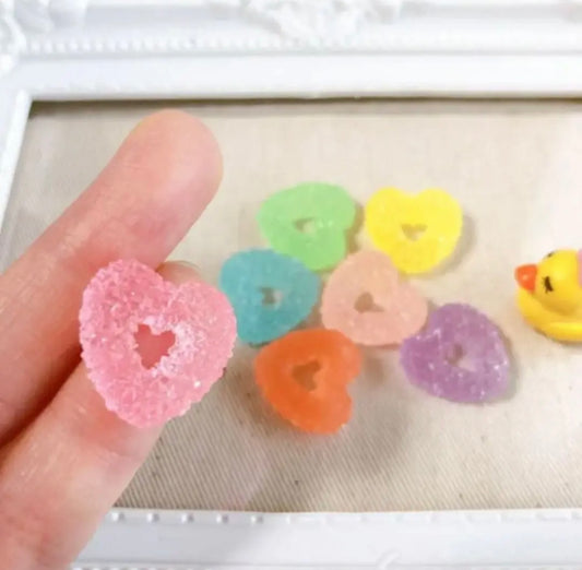 デコパーツ 穴あき ハート ザラメ キャンディ 7色各2個入り