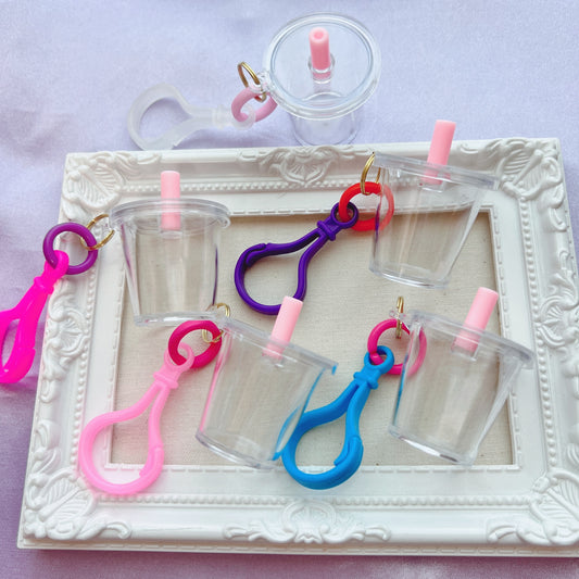 フック・チェーン付き♡ ストロー付きカップチャームキーホルダー 30個セット ワークショップにオススメ♪