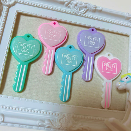 ハートの鍵チャーム 5個セット パステルカラー