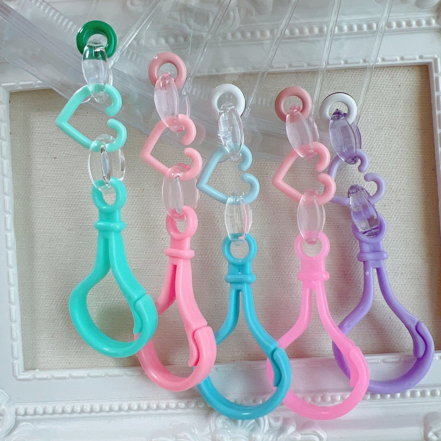 ワークショップにおすすめ♡ キャンディバッグ キーホルダー 50個～100個セット クリアチェーン パステルハート【袋サイズ・デコパーツ付き、デコパーツなしが選べる 】No.249