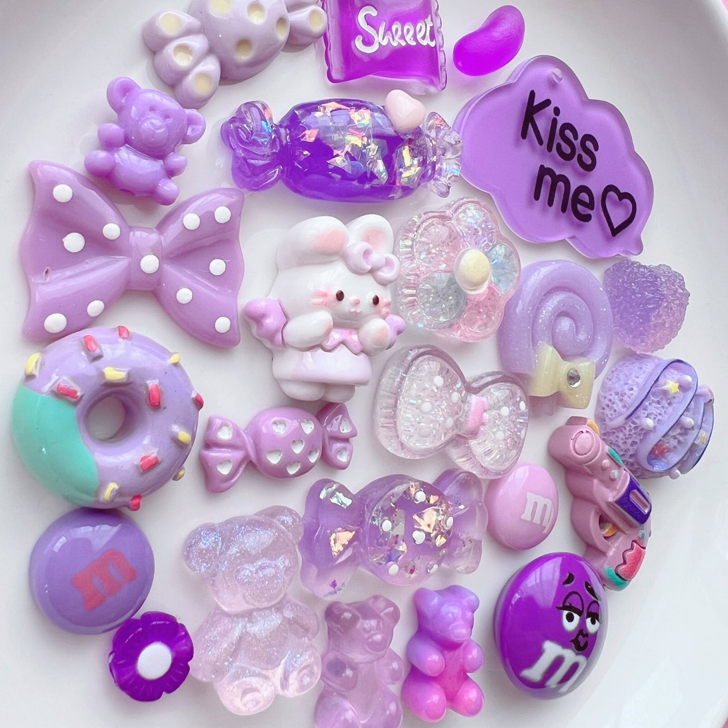 デコパーツ| P-202 デコパーツ 紫 お菓子 リボン Kissmeチャーム キーホルダー パーツ 資材