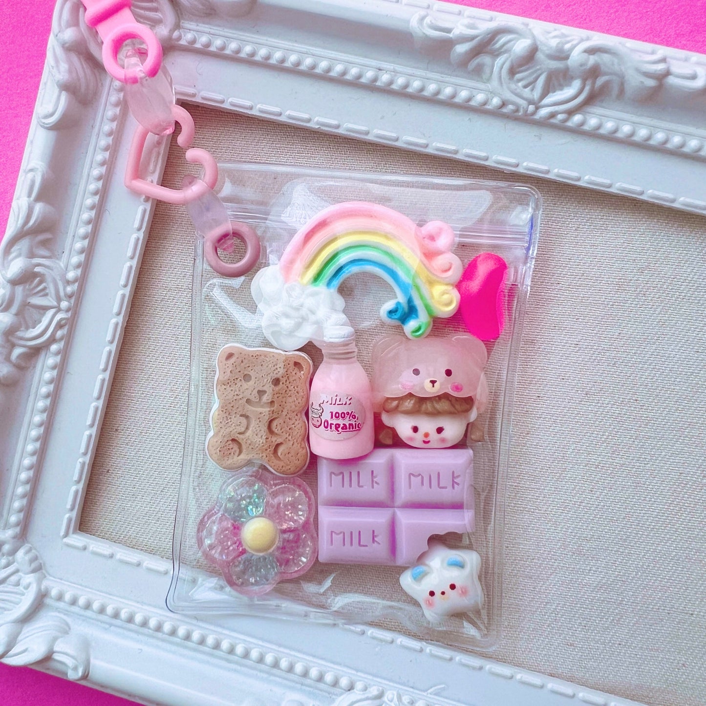 ワークショップにおすすめ♡ キャンディバッグ キーホルダー 50個～100個セット クリアチェーン パステルハート【袋サイズ・デコパーツ付き、デコパーツなしが選べる 】No.249