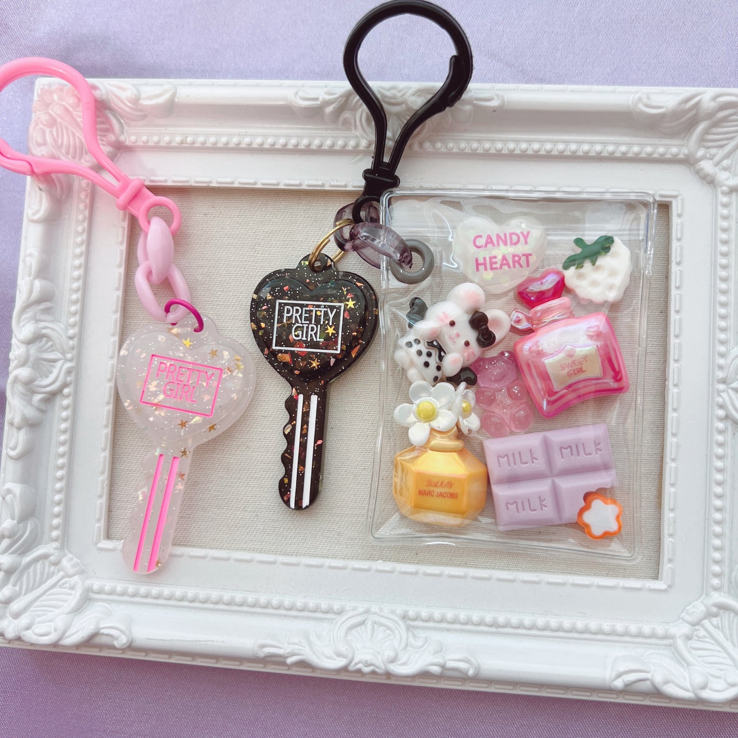 NO.213 キャンディバッグキーホルダーセット クリア 濃い色 2連チェーン