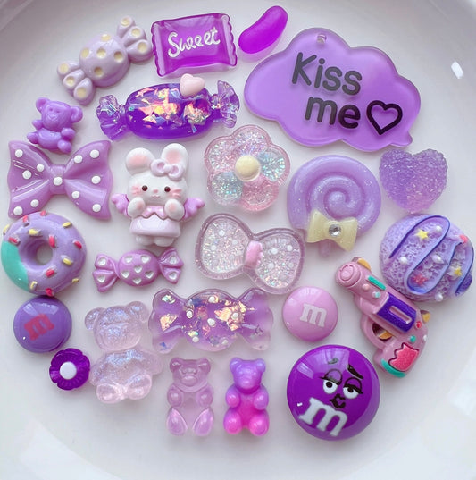 デコパーツ| P-202 デコパーツ 紫 お菓子 リボン Kissmeチャーム キーホルダー パーツ 資材