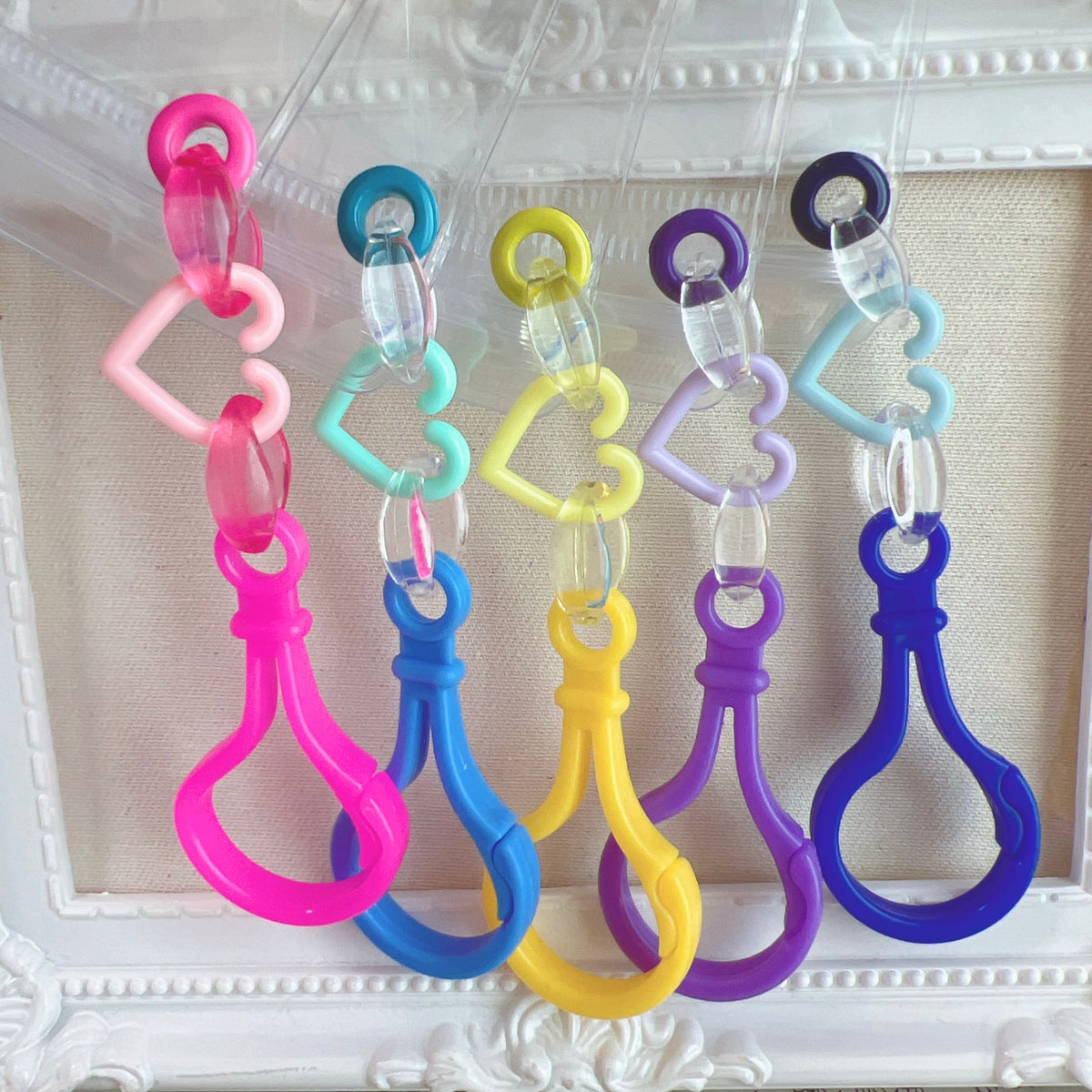 ワークショップにおすすめ♡ キャンディバッグ キーホルダー 50個～100個セット クリアチェーン パステルハート【袋サイズ・デコパーツ付き、デコパーツなしが選べる 】No.249