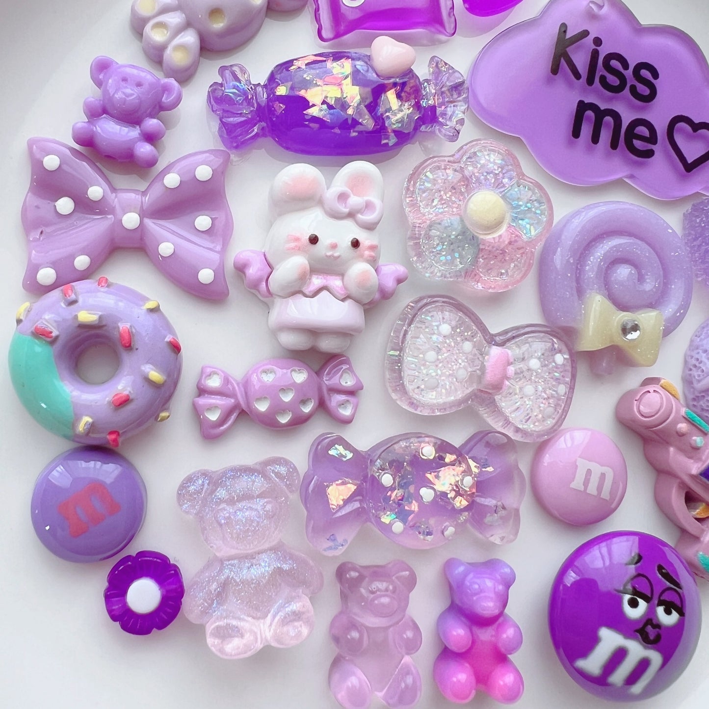 デコパーツ| P-202 デコパーツ 紫 お菓子 リボン Kissmeチャーム キーホルダー パーツ 資材