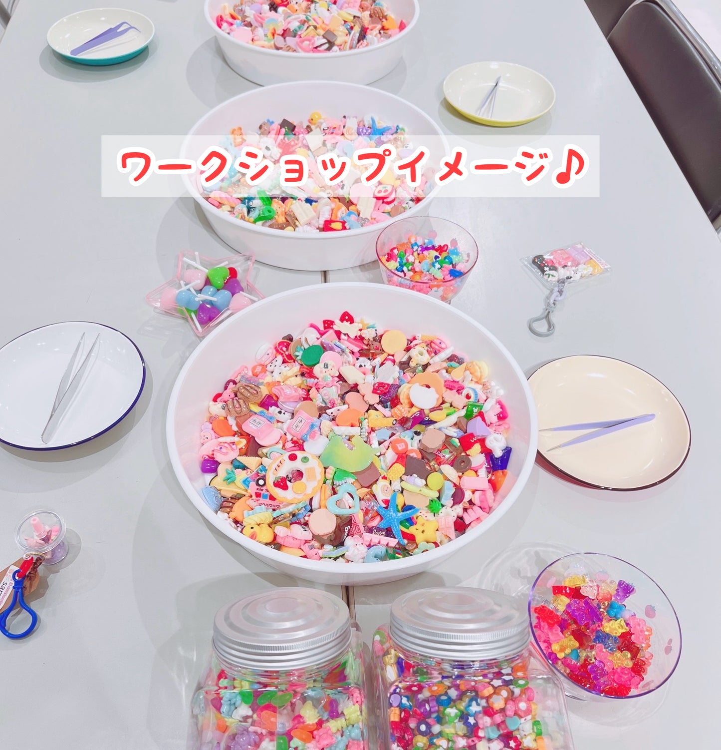 大容量ワークショップセット♡ バッグ型キーホルダー 袋サイズ6×8cm デコパーツ付き イベント お店 学校等