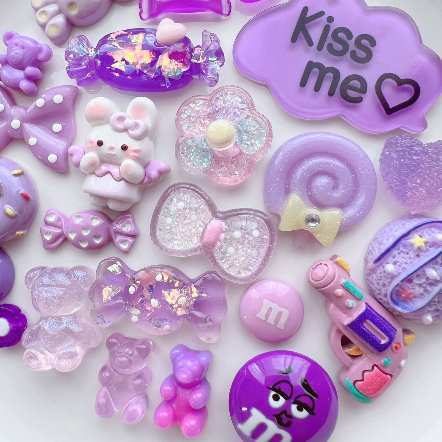 デコパーツ| P-202 デコパーツ 紫 お菓子 リボン Kissmeチャーム キーホルダー パーツ 資材