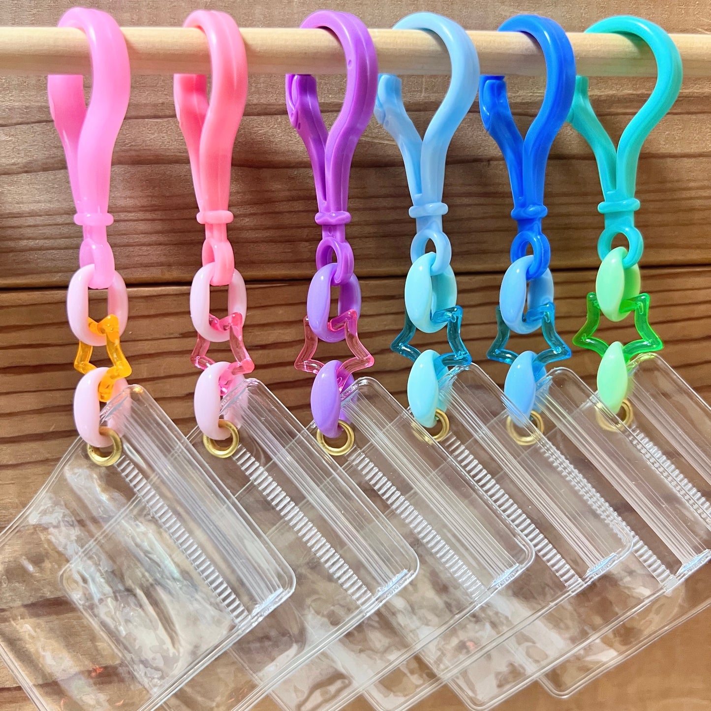 シャカシャカキーホルダー 推し活 ワークショップに キャンディバッグ キーホルダー 50個～100個セット パステルチェーン クリア星 【袋サイズ・デコパーツ付き、デコパーツなしが選べる 】   No.254