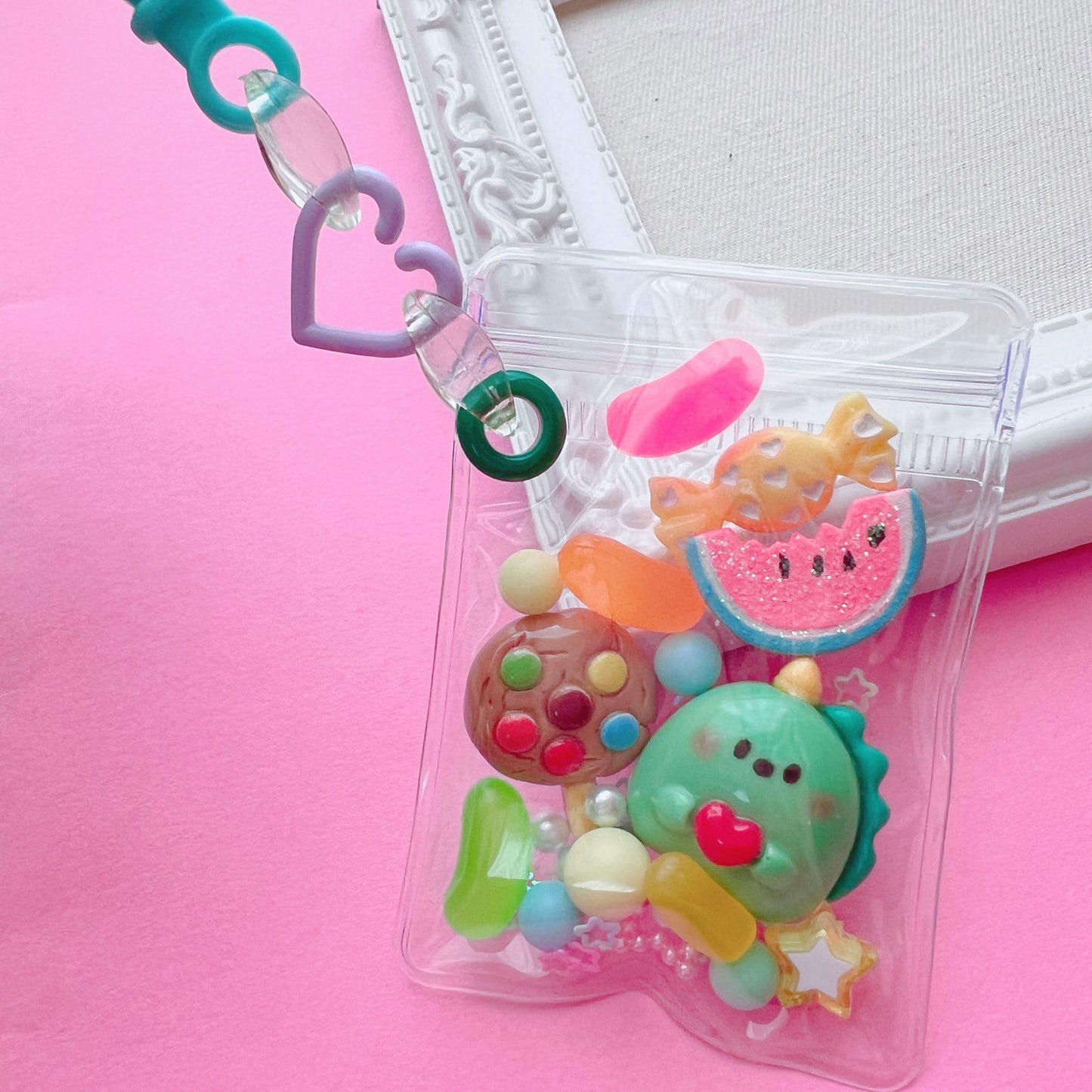 ワークショップにおすすめ♡ キャンディバッグ キーホルダー 50個～100個セット クリアチェーン パステルハート【袋サイズ・デコパーツ付き、デコパーツなしが選べる 】No.249