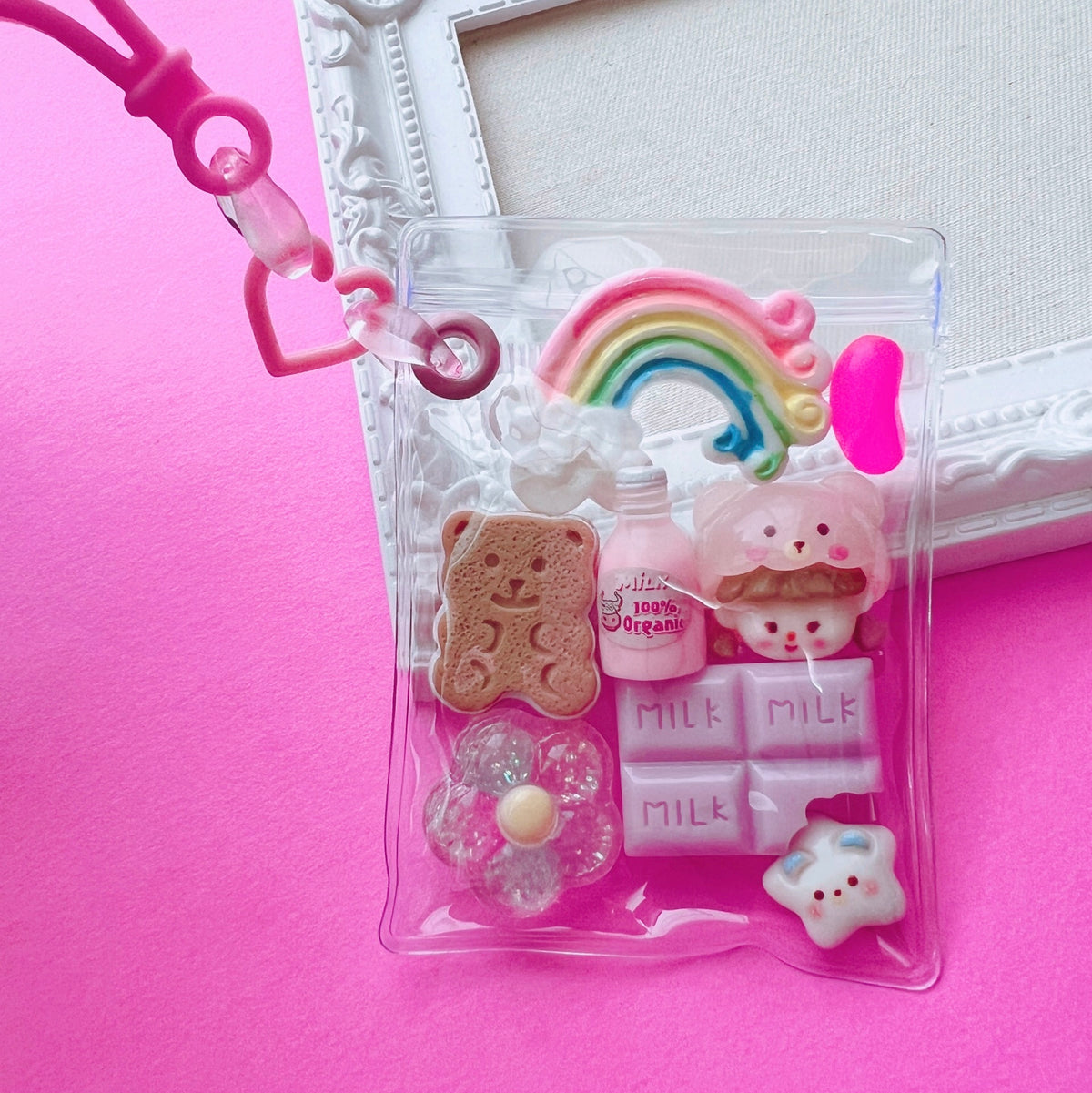 ワークショップにおすすめ♡ キャンディバッグ キーホルダー 50個～100個セット クリアチェーン パステルハート【袋サイズ・デコパーツ付き、デコパーツなしが選べる 】No.249