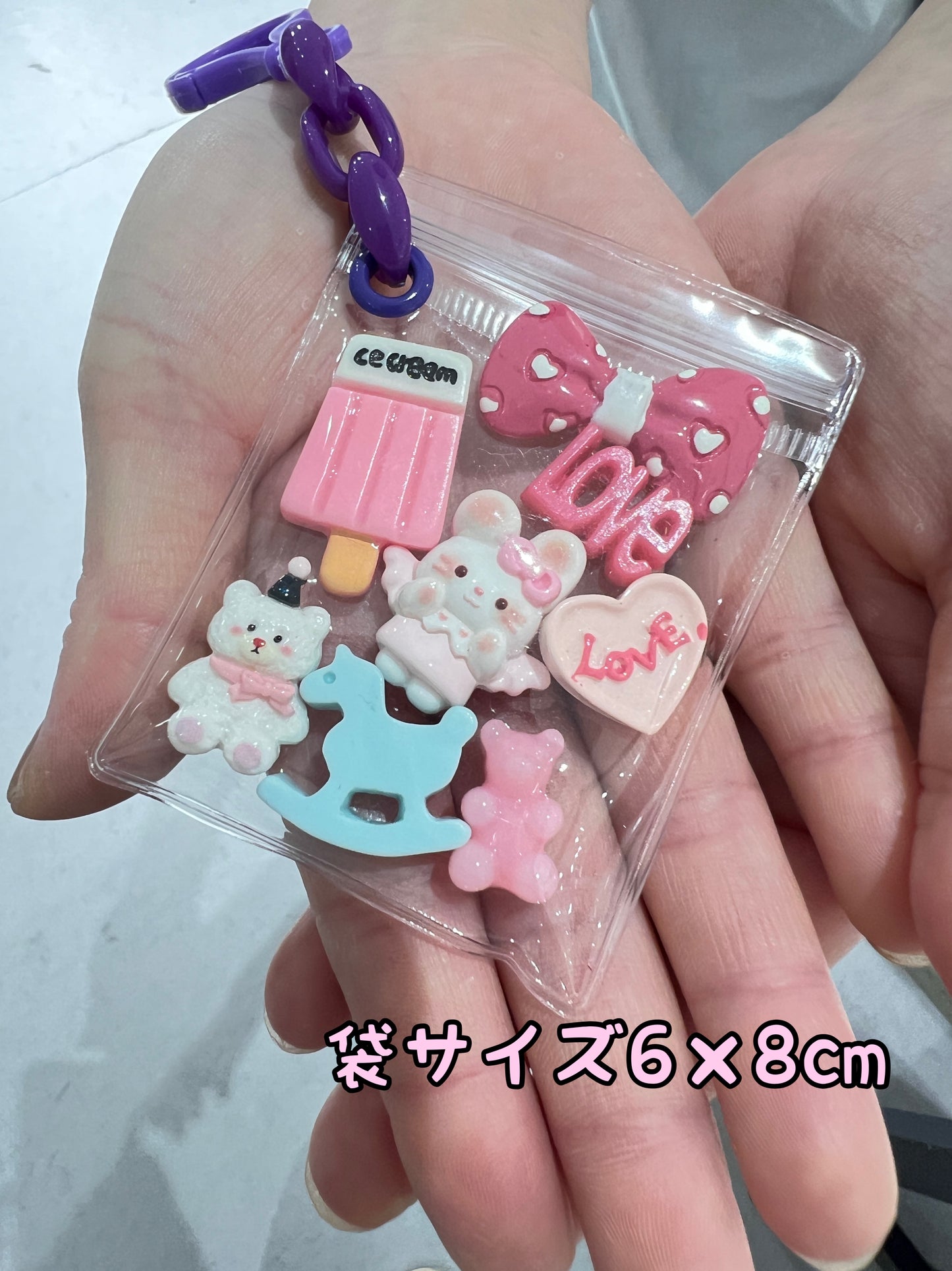 大容量ワークショップセット♡ キャンディバッグキーホルダー 袋サイズ6×8cm デコパーツ付き イベント お店 学校等 ② 3連チェーン