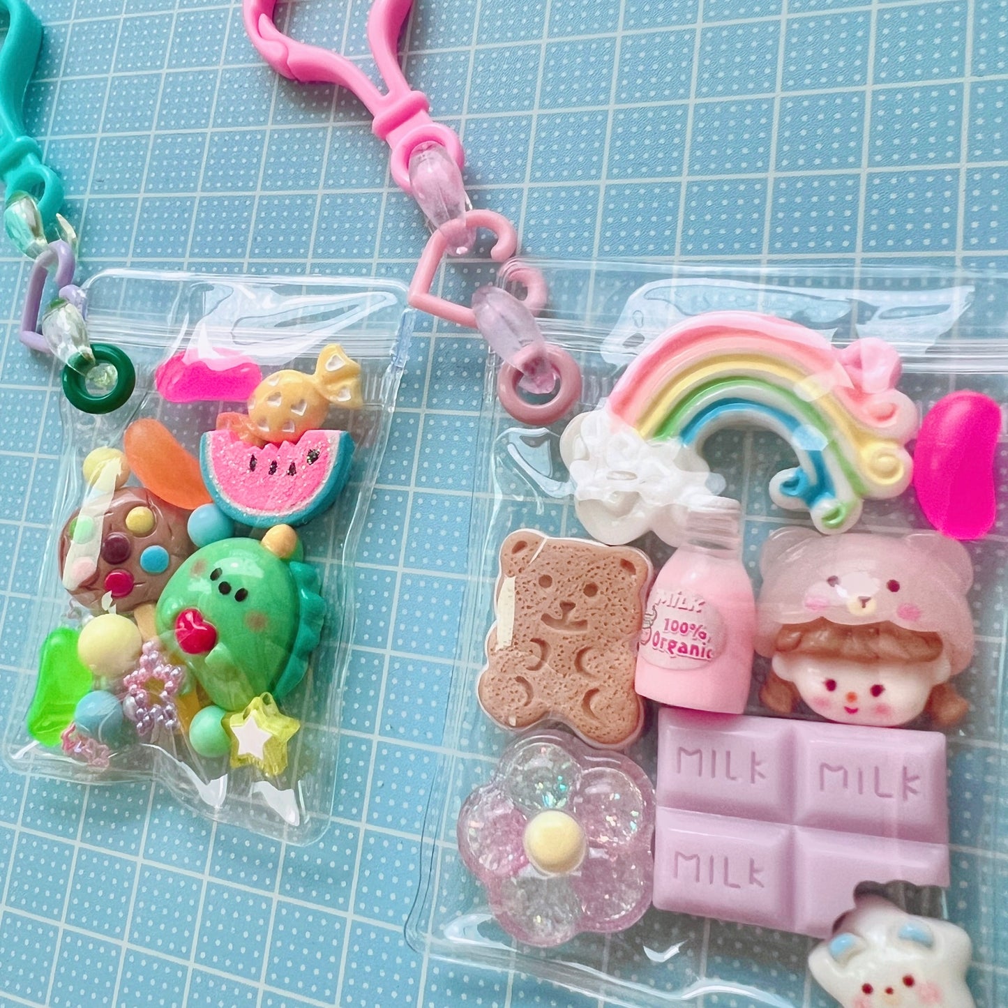 ワークショップにおすすめ♡ キャンディバッグ キーホルダー 50個～100個セット クリアチェーン パステルハート【袋サイズ・デコパーツ付き、デコパーツなしが選べる 】No.249