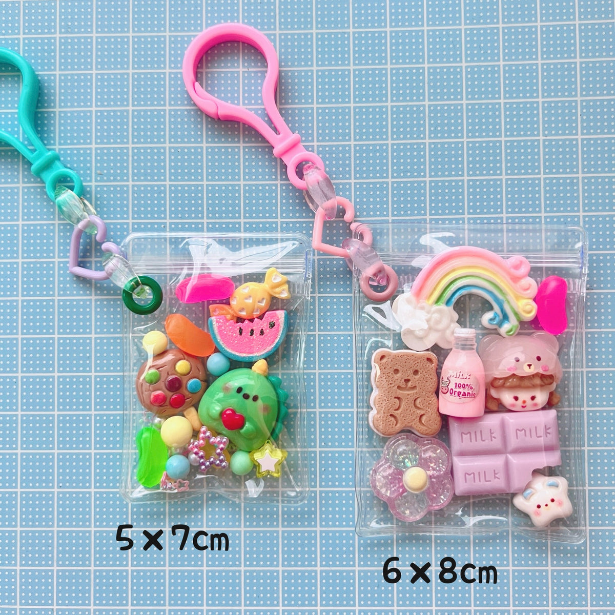 ワークショップにおすすめ♡ キャンディバッグ キーホルダー 50個～100個セット クリアチェーン パステルハート【袋サイズ・デコパーツ付き、デコパーツなしが選べる 】No.249
