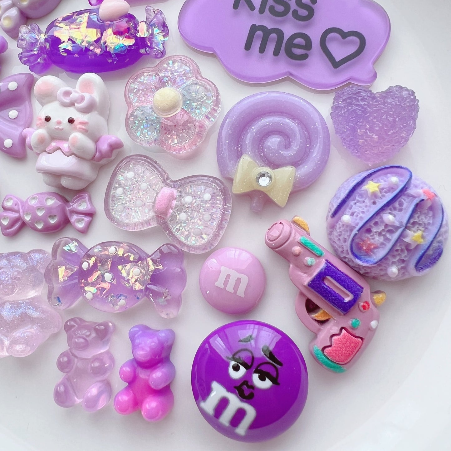 デコパーツ| P-202 デコパーツ 紫 お菓子 リボン Kissmeチャーム キーホルダー パーツ 資材