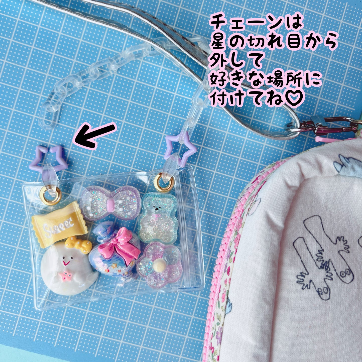 大容量ワークショップセット♡ バッグ型キーホルダー 袋サイズ6×8cm デコパーツ付き イベント お店 学校等