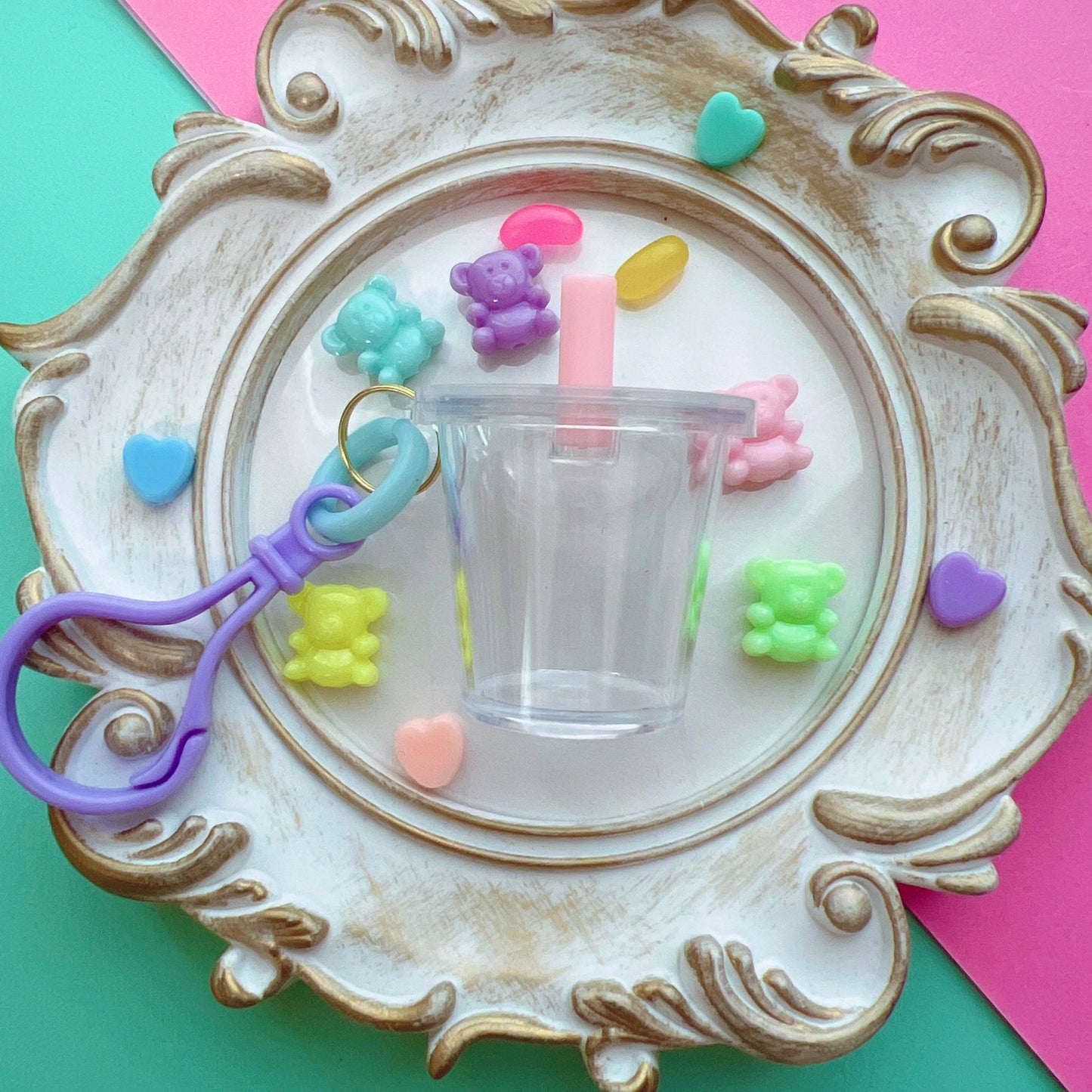 フック･チェーン付き♡ ストロー付きカップチャームキーホルダー 30個セット ワークショップにオススメ♪