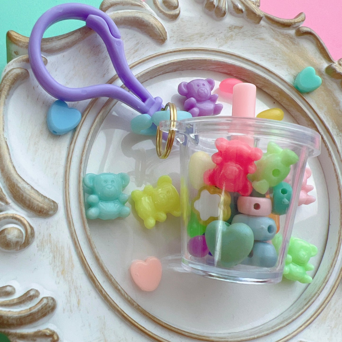 フック･チェーン付き♡ ストロー付きカップチャームキーホルダー 30個セット ワークショップにオススメ♪