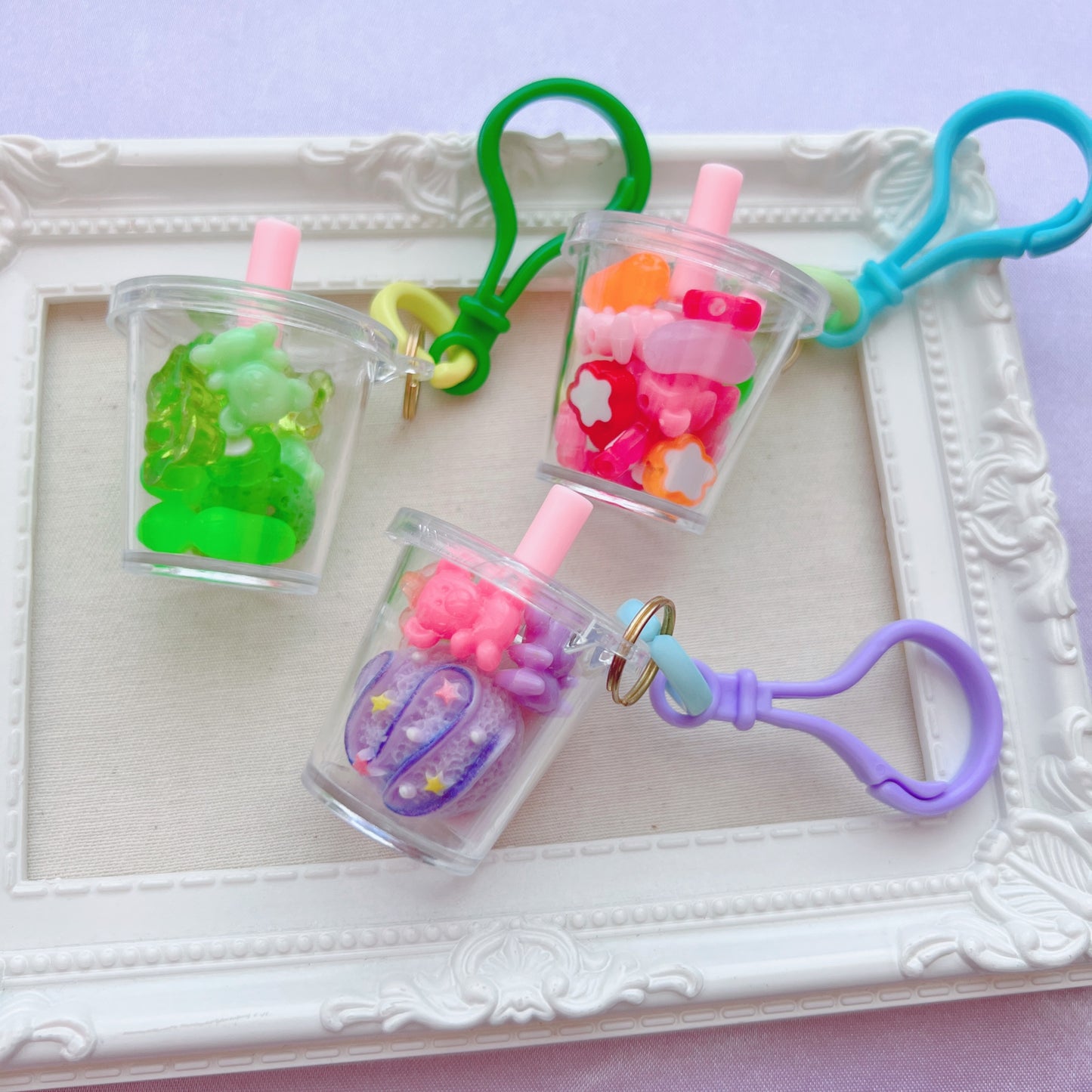 フック･チェーン付き♡ ストロー付きカップチャームキーホルダー 30個セット ワークショップにオススメ♪