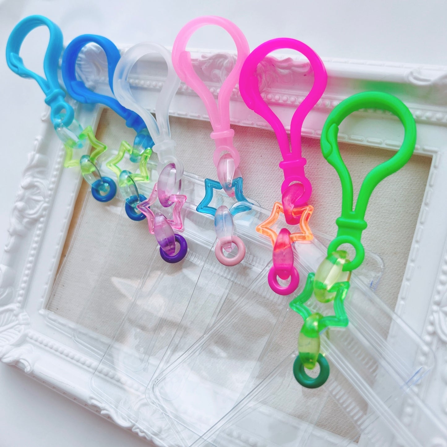 シャカシャカキーホルダー 推し活 ワークショップに キャンディバッグ キーホルダー 50個セット  クリア星 【袋サイズ・デコパーツ付き、デコパーツなしが選べる 】   No.121